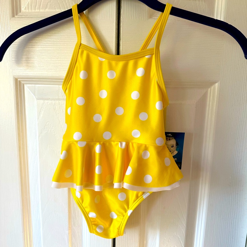 Baby Bathing Suit, Adorable up to 24 Months Yellow Polka Dot One Piece